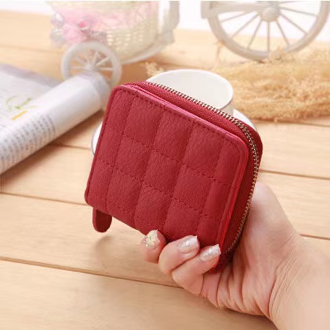 Delicate And Simple Leather Zipper Coin Ladies Mini Short Purse Cute Card Bag