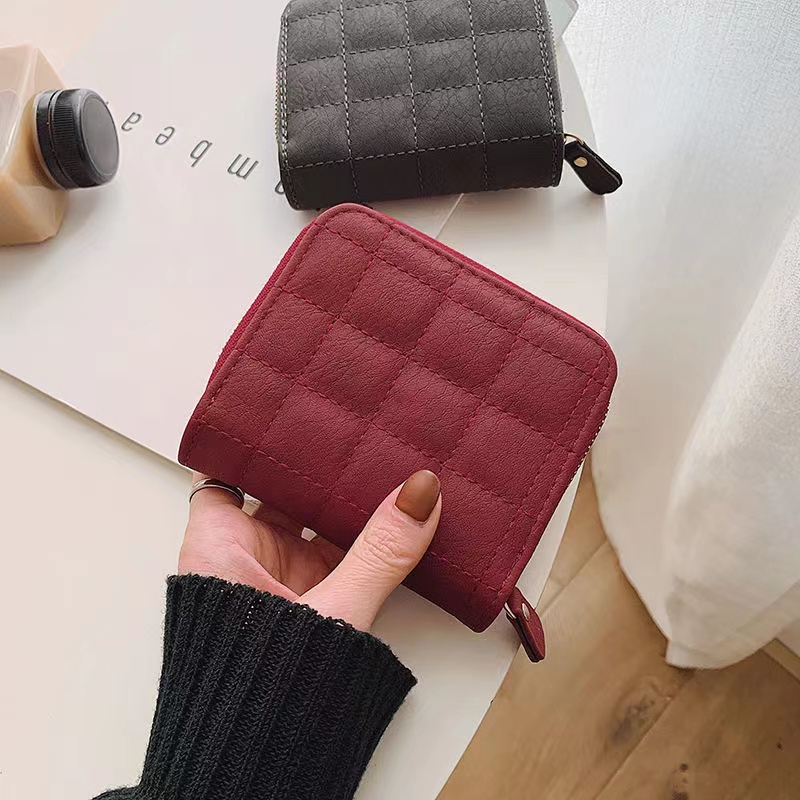 Delicate And Simple Leather Zipper Coin Ladies Mini Short Purse Cute Card Bag